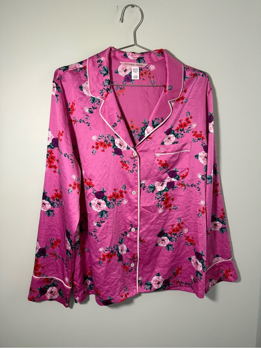 Victoria Secret Pajama Shirt Womens Small Button Front Long Sleeve Pink Floral